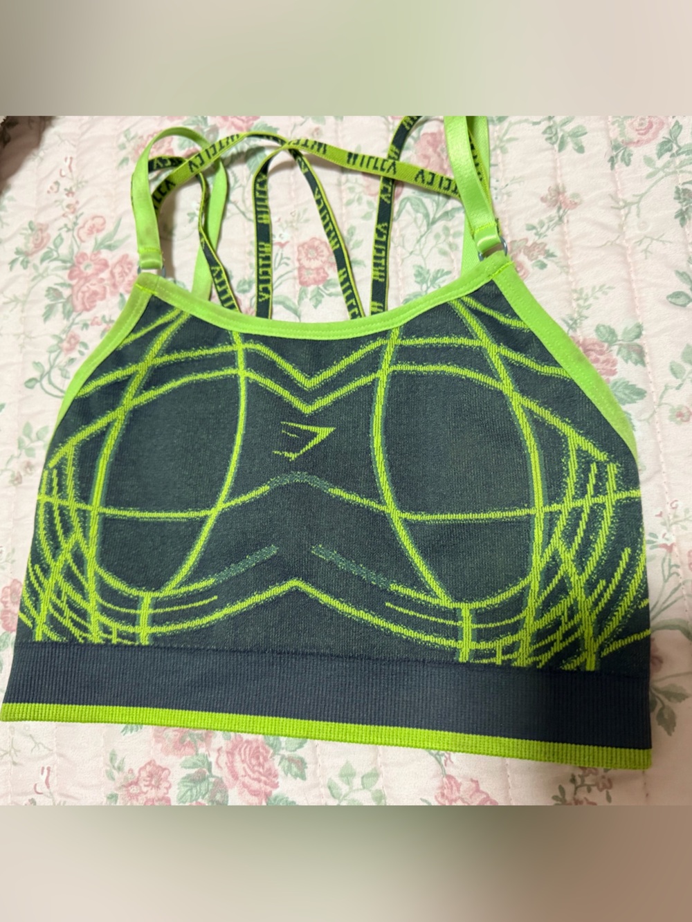 Gymshark Neon Green & Black Strappy Seamless Sports Bra